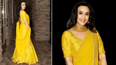 Preity Zinta Looks Like a Princess in Yellow Embellished Saree With Heavy Gold Jewellery (See Pics)