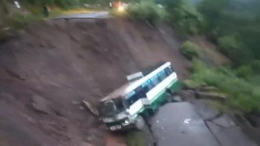 Himachal Pradesh Road Accident: Bus Meets With Accident Due to Road Damage in Mandi, 12 Persons Injured (See Pic)