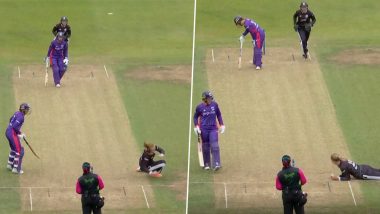 Sophie Ecclestone Takes Stunning Catch of Her Own Bowling To Dismiss Phoebe Litchfield During Northern Superchargers vs Manchester Originals The Women’s Hundred 2023 (Watch Video)