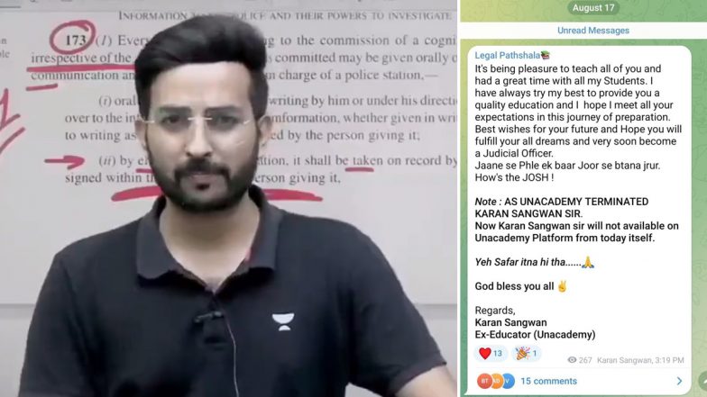 Teacher Karan Sangwan Removed From Unacademy After Video of Him Urging Students to Vote for Educated Leader Goes Viral, Founder Roman Saini Says 'Classroom Not a Place to Share Personal Opinion'