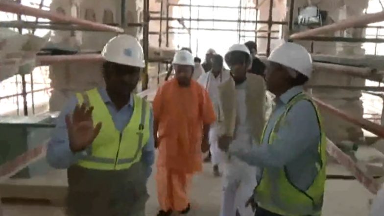 Uttar Pradesh CM Yogi Adityanath Takes Stock of Ram Temple Construction in Ayodhya (Watch Video)
