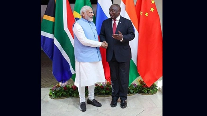 BRICS Summit 2023: PM Narendra Modi To Hold Bilateral Meeting With South African President Cyril Ramaphosa in Johannesburg