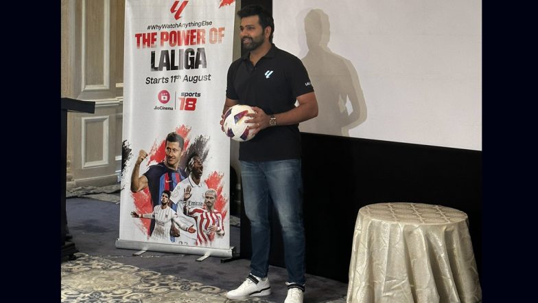 Rohit Sharma asiste a un evento de La Liga en Mumbai antes de la temporada 2023-24 de la Liga Española de Fútbol