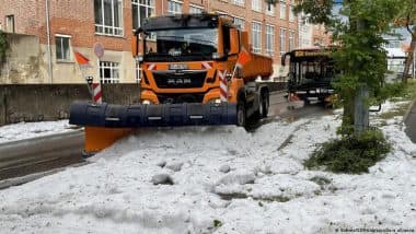 German City Sends in Snowplows After Summer Hailstorm