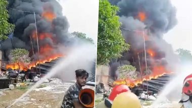 Delhi Fire Video: Massive Blaze Erupts at Factory in Nilothi Village, 10 Fire Tenders Rushed