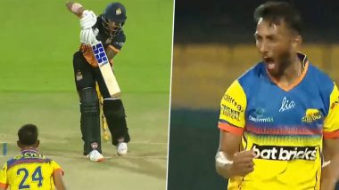 Prasidh Krishna Gears up for India vs Ireland T20I Series in Style, Castles Luvnit Sisodia in Mysuru Warriors vs Hubli Tigers Maharaja Trophy KSCA T20 2023 Match (Watch Video)