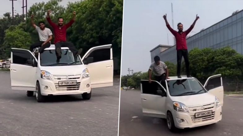 Noida Car Stunt Video: Two Men Sit on Top of Moving Four-Wheeler to Make Instagram Reels, Police Impose Rs 23,500 Fine After Clip Goes Viral