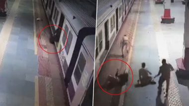 Homeguard Officials Save Passenger Who Slipped While Getting Off Moving Train at Borivali Railway Station, Mumbai GRP Shares Video