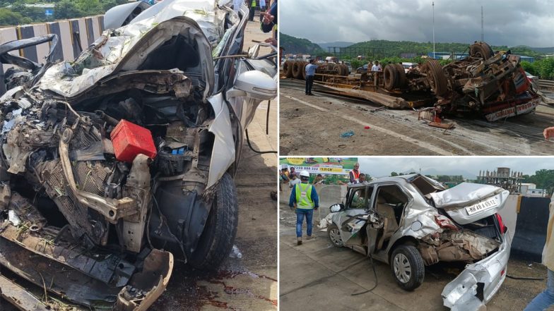 Maharashtra Road Accident: Container Overturns, Hits Cars on Mumbai-Pune Expressway, Two Killed in Mishap (See Pics)