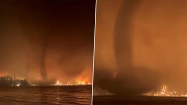 Waterspout Spotted Spinning in Front of Massive Wildfire in Canada's British Columbia, Dramatic Video Goes Viral