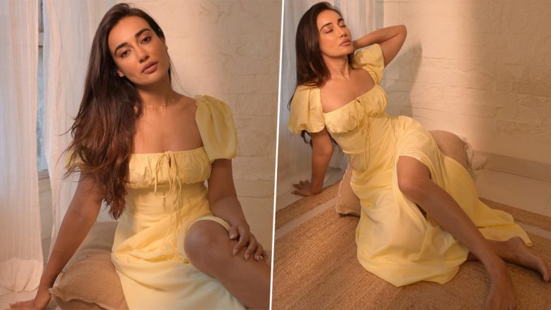 Surbhi Jyoti Looks Gorgeous in Yellow Dress With Thigh-High Slit (See Pics)