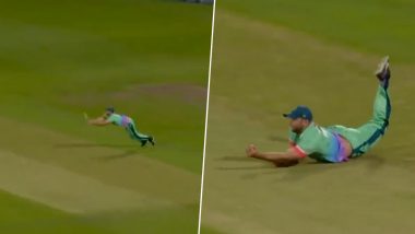 Ross Whiteley Takes a Spectacular Catch To End Tom Banton’s 81-Run Knock During Oval Invincibles vs Northern Superchargers The Men’s Hundred 2023 Match (Watch Video)