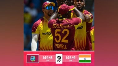 Sports News | West Indies Beat India by 4-runs in 1st T20I After Superb Bowling Display in Death Overs