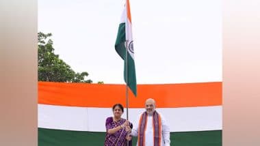 Amit Shah Hoists National Flag at His Residence, Appeals People to Support 'Har Ghar Tiranga Campaign' Ahead of 77th Independence Day (See Pic)