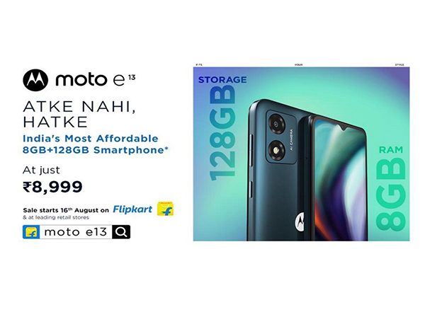 Business News | Motorola Launches Moto E13 with 8GB RAM and 128GB Storage Making It India’s Most Affordable Smartphone with This Memory Configuration at Just Rs. 8,999