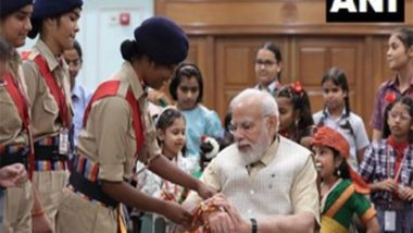 India News | PM Modi Celebrates Raksha Bandhan with School Children in Delhi