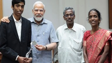 Sports News | Chess Prodigy R Praggnanandhaa Along with His Parents Meet PM Modi