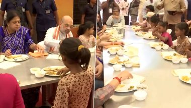 Amit Shah and His Family Have Lunch at 'Kusumba Anna Kshetra' Kitchen in Gujarat's Mansa, Viral Clip Surfaces