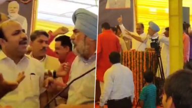Danish Ali and Hari Singh Dhillon Fight Video: Heated Argument Breaks Out Between BSP MP and BJP MLC Over 'Bharat Mata Ki Jai' Slogan During Amrit Bharat Station Scheme Launch Event in Amroha