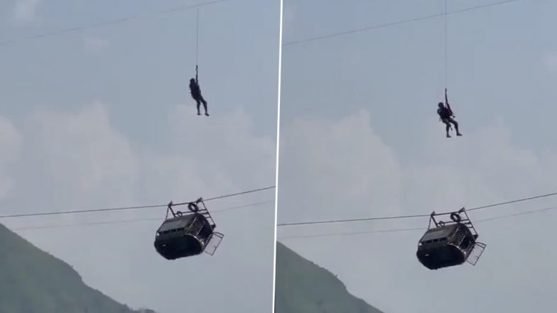 Battagram Cable Car Accident: Army Chopper Rescues Child From Dangling Chairlift in Pakistan, Video of Rescue Operation Surfaces