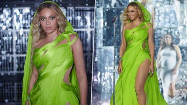 Beyoncé Serves Glamour in Neon Green Exquisite Saree Gown by Indian Designer Gaurav Gupta at Renaissance World Tour Concert (View Pics)