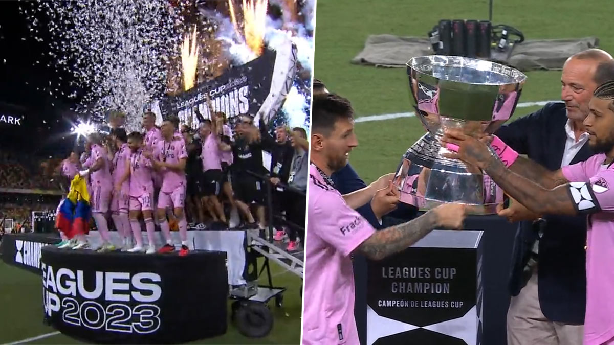 Lionel Messi gives Inter Miami's former skipper DeAndre Yedlin the  captain's armband before lifting Leagues Cup trophy together