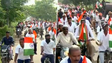 Dharmendra Pradhan Rides Cycle During Rally From Barunei Pitha to IIT Bhubaneswar Campus in Odisha's Khordha (Watch Video)