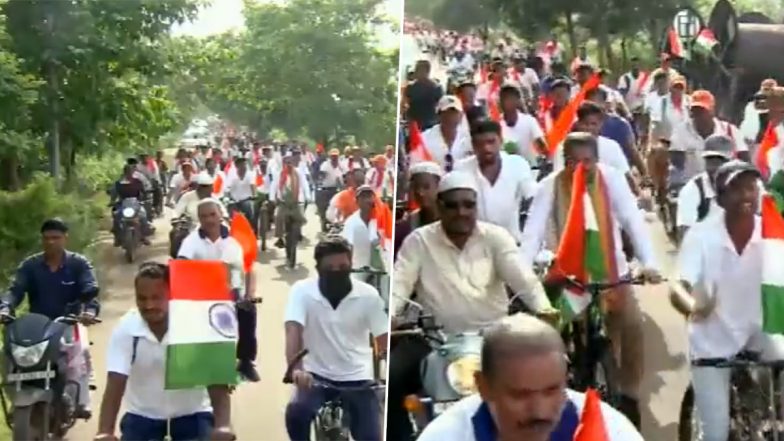 Dharmendra Pradhan Rides Cycle During Rally From Barunei Pitha to IIT Bhubaneswar Campus in Odisha's Khordha (Watch Video)