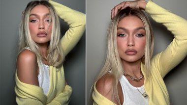Glam Queen! Gigi Hadid Rocks Cozy White Tank Top and Neon Yellow Cardigan Look (View Pics)