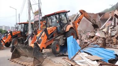 Haryana Anti-Encroachment Drive Video: Days After Communal Violence, 45 Illegal Shops Razed Near Nalhar Road in Nuh