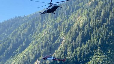 IAF Helicopter Carries Out Daring Operation, Airlifts Stranded Chopper To Clear Blocked Helipad for Amarnath Yatra Pilgrims in Jammu and Kashmir (Watch Video)