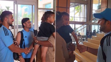 Team India Players Meet Dwayne Bravo, His Son Upon Arriving in Trinidad Ahead of IND vs WI 3rd ODI 2023 (Watch Video)
