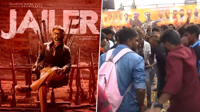 Jailer: Rajinikanth’s Fans Burst Crackers and Dance outside Theatres in Chennai to Celebrate Film's Release (Watch Video)