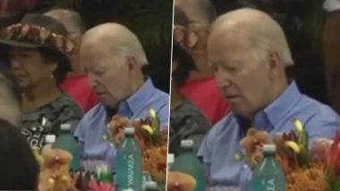 Joe Biden Slept During Meeting With Hawaii Wildfire Survivors? Viral Video Shows US President 'Falling Asleep' While Meeting Survivors of Maui Wildfires