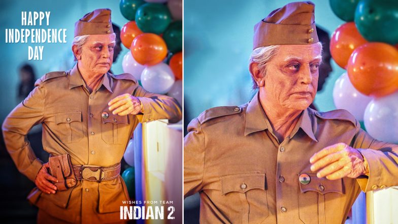 Indian 2: Kamal Haasan’s New Still As Senapathy Wearing Indian Flag Badge Shared on Independence Day 2023 (View Pic)