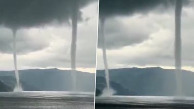 Waterspout Caught on Camera in Indonesia: Two Waterspouts Erupt Over Lake Toba in Sumatra, Stunning Video of 'Sea' Tornadoes Surface