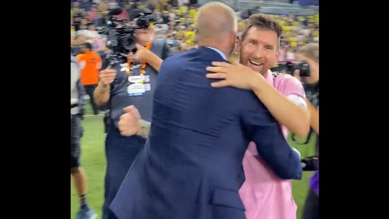 Lionel Messi Shares Special Moment With Inter Miami Co-Owner David Beckham After League Cup 2023 Title Victory (Watch Video)