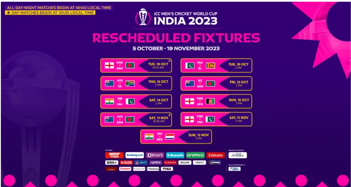 ICC World Cup 2023 New Schedule Released India vs Pakistan Officially Shifted to October 14, See Full List of CWC Fixtures After Changes 🏏 LatestLY