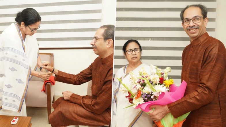 Raksha Bandhan 2023 Celebrations: West Bengal CM Mamata Banerjee Ties Rakhi to Former Maharashtra CM Uddhav Thackeray (See Pics)