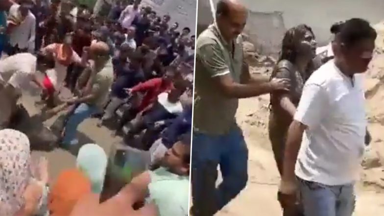 Woman Thrashed in Rajasthan Video: Angry Mob Drag Muslim Woman, Brutally Thrash Victim for Writing Pro-BJP, Anti-Religion Slogans Outside Her House in Jaipur