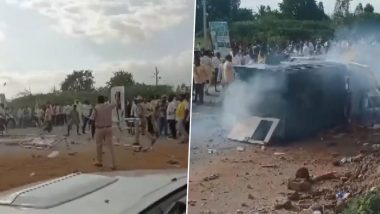 N Chandrababu Naidu Rally in Andhra Pradesh Video: Clashes Erupt Between TDP and YSRCP Workers During Former Chief Minister's Rally in Annamayya, Stone Pelting Reported
