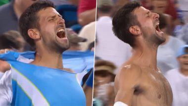 Novak Djokovic Tears Off His Shirt While Celebrating Victory Over Carlos Alcaraz in Cincinnati Open 2023 Final, Video Goes Viral