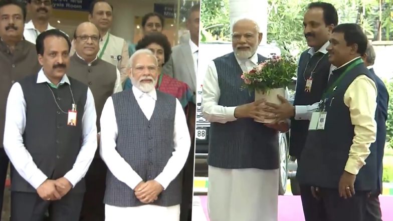 PM Narendra Modi Meets ISRO Chief in Bengaluru, Congratulates S Somanath for Successful Landing of Chandrayaan-3 on Moon (Watch Video)