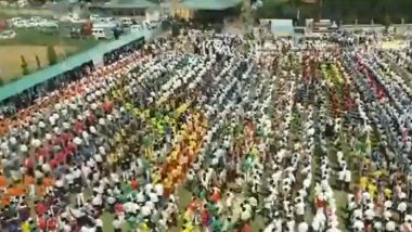 Independence Day 2023 Celebrations in Jammu and Kashmir: Thousands Participate in Tiranga Rally at Pulwama Under 'Meri Maati Mera Desh' Campaign (Watch Drone Visuals)