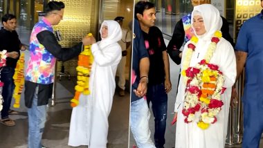 Rakhi Sawant Returns to Mumbai From Umrah, Gets Floral Welcome at the Airport (Watch Video)