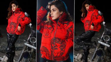 Rhea Chakraborty Looks Uber Cool in Red Bomber Jacket Paired With Black Leather Pants (View Pics)