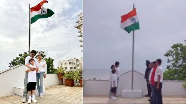 Shah Rukh Khan Poses With Gauri Khan and AbRam, Shares How Their Younger Son Has Made a Tradition To Hoist the ‘Beloved Tricolour’ on Independence Day (View Pic & Watch Video)