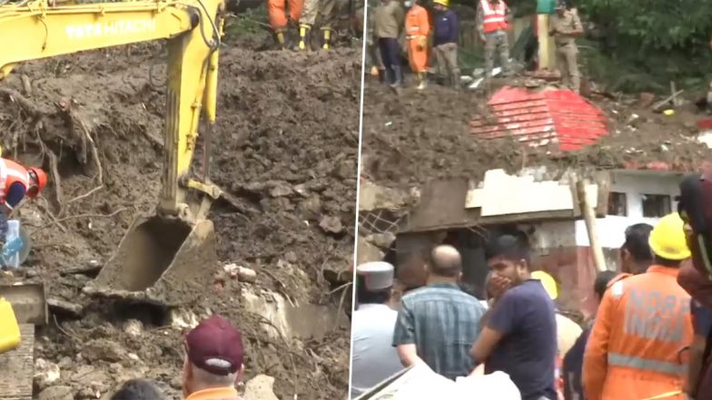 Himachal Pradesh Rain Fury: Heavy Rainfall Triggers Landslide in Shimla's Summer Hill Area, Kalka-Shimla Railway Track Damaged (Watch Video)