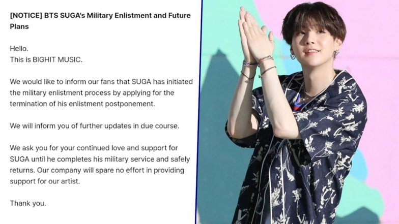 BTS' Suga Initiates Military Enlistment Process, BigHit Reveals Rapper ...