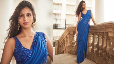 Suhana Khan Looks Absolutely Gorg in Sequined Royal Blue Saree and Blouse by Arpita Mehta; Check Out The Archies Star's Pics on Insta!